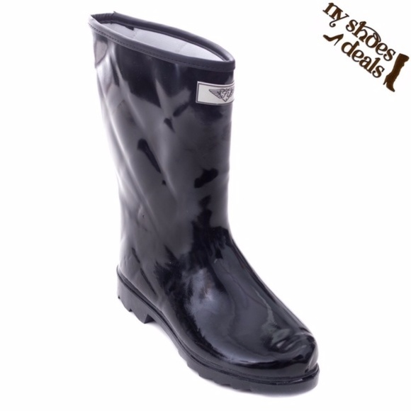 Women Rubber Rain Boots, 11'' Quilted Black Rainboots, Size 5, NEW - Picture 1 of 3